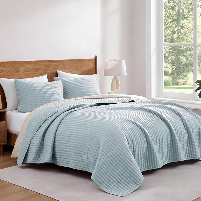 King Size Quilt-Lightweight Bedspreads Sky Blue King Quilt Bedding Set | Soft - Image 4