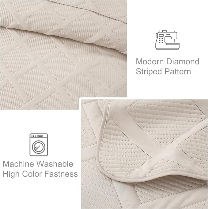 Exclusivo Mezcla Quilts Queen Size, Brich Beige | Soft Bedspreads - Image 5