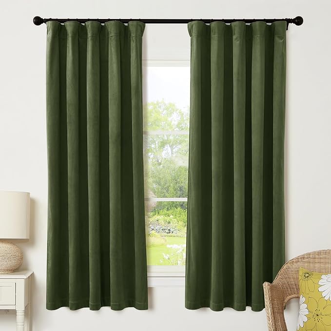 RYB HOME Olive Green Velvet Curtains 72 inches by RYBHOME