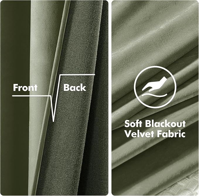 MIULEE Velvet Curtains Sage Green 52 x 63 Inch Length Set of 2 | Grommet Drapes - Image 3