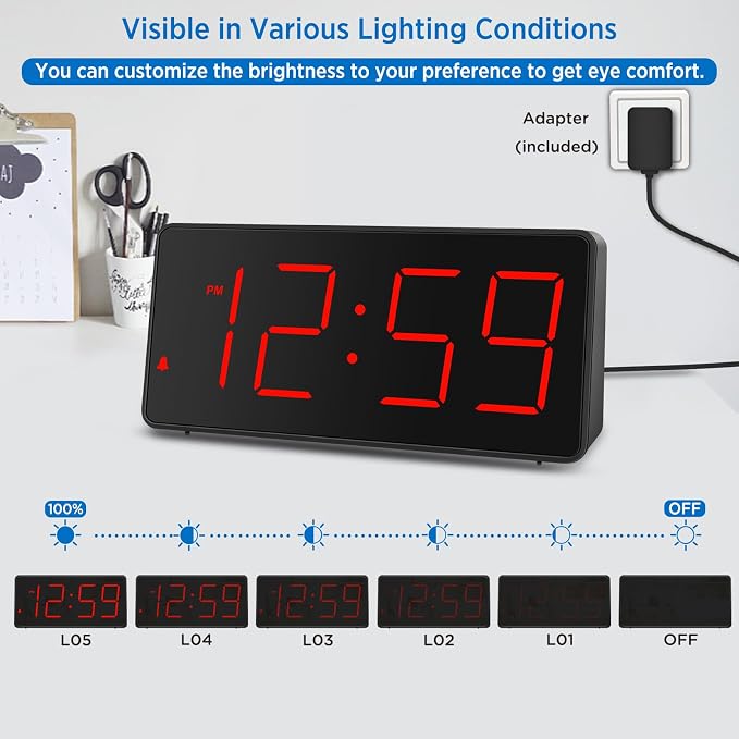 Peakeep Digital Alarm Clock for Bedroom Bedside, Large Display 5 Dimmers | - Image 5