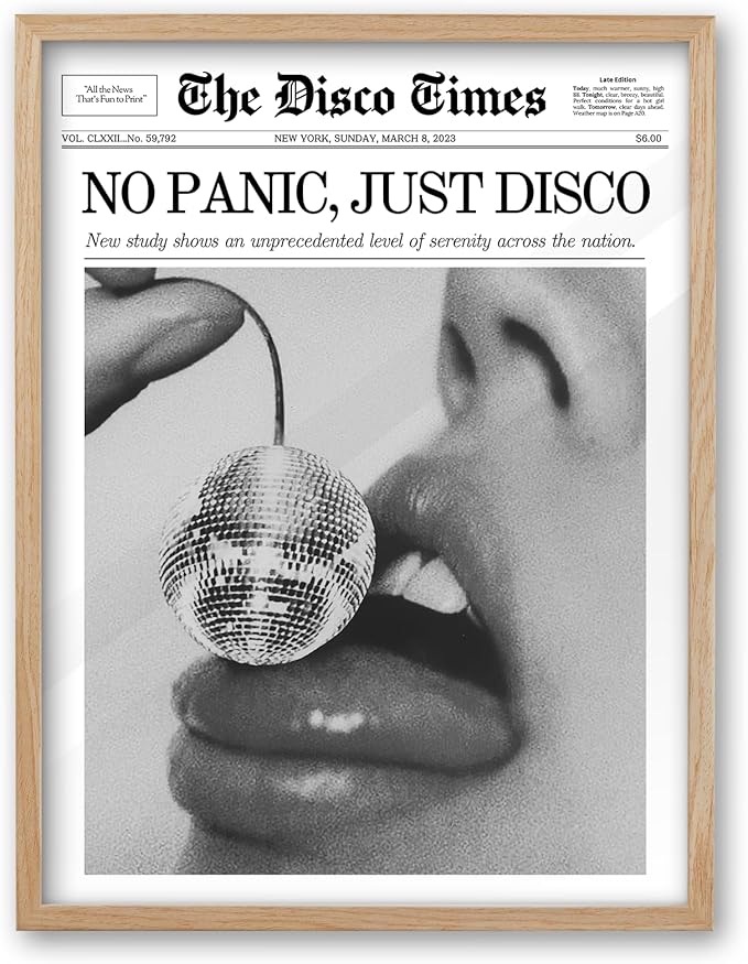 iHery 16x20in No Panic Just Disco Framed Newspaper Wall Art | Natural OAK Wood by iHery
