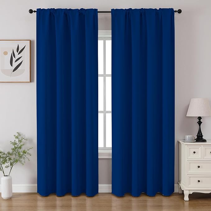 CUCRAF Royal Blue Blackout Curtains 45 inch Length 2 Panels Set, Rod Pocket by CUCRAF
