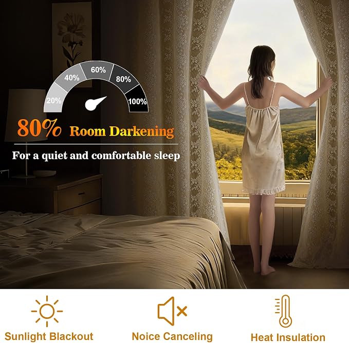 Yinhua Beige Kitchen Curtains 36 Inch Length Double Layer Blackout Cafe Curtains - Image 4