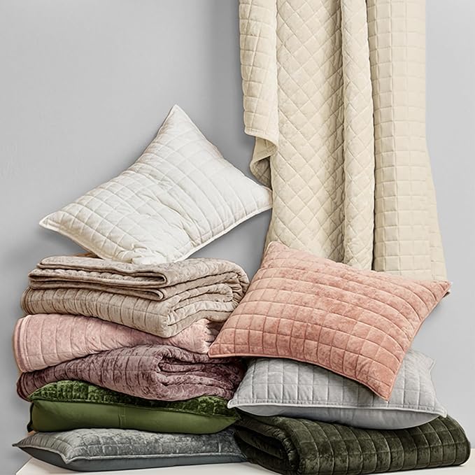 RECYCO Channel Box Stitch Velvet Quilt Set, Twin/Twin XL Size, Olive Green | - Image 7