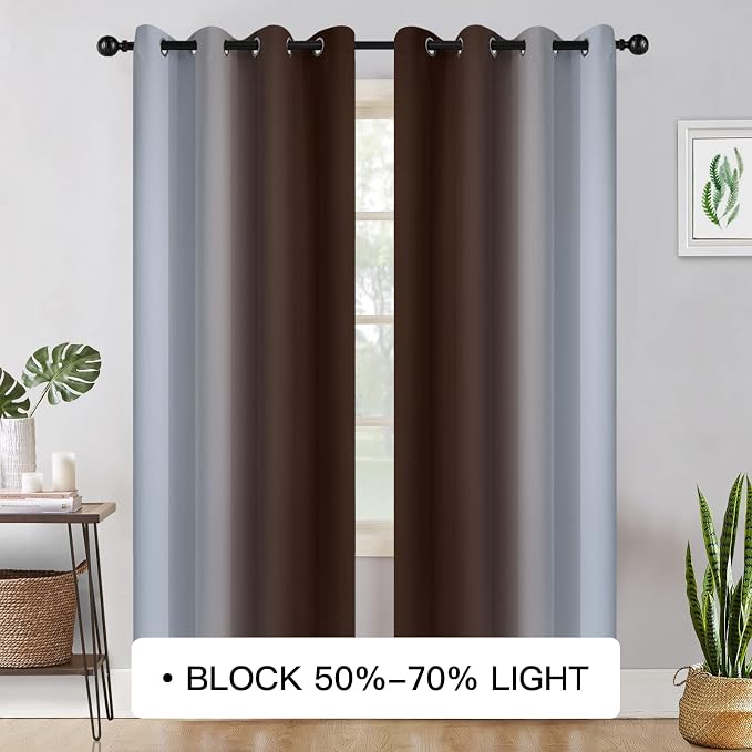 COSVIYA Curtains & Drapes Grommet Ombre Brown Curtains W52 x L72 Inch | - Image 2