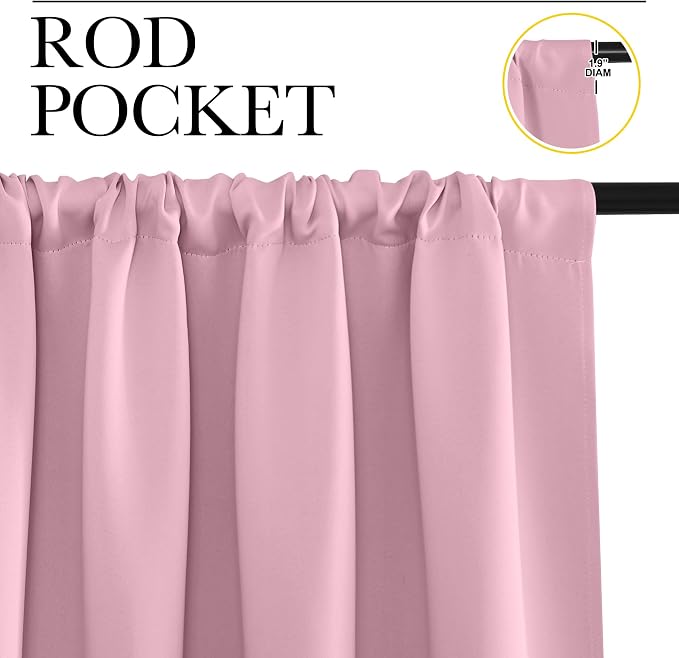 NICETOWN Kitchen Curtains, Short Blackout Drapes, Rouge Pink, 34 in x 45 in - Image 2