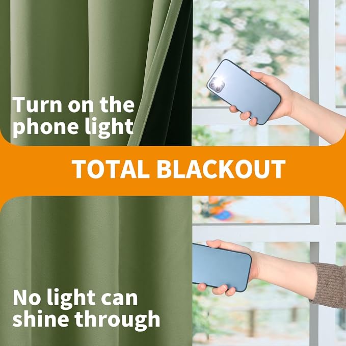 YoungsTex Short 100% Blackout Curtains 40 Inch Length 2 Panels, Room Darkening - Image 8