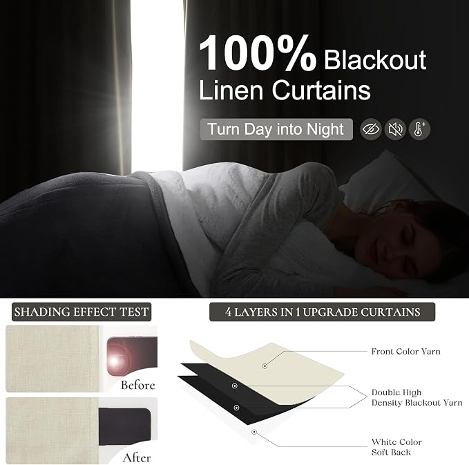 Warm Cream Room Darkening Curtains 72 Inches Long 2 Panels Burg, Linen Heavy - Image 2