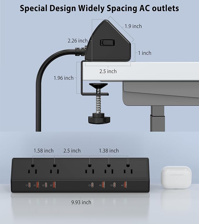 Jgstkcity Desk Clamp Power Strip, Edge Mount, 4 USB C, Fit 1.96'' Tabletop - Image 6