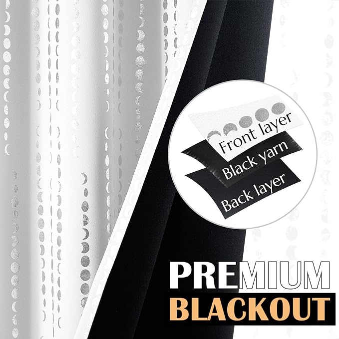 jinchan Boho Blackout Curtains 96 Inches Long Moon Phase Printed Drapes | - Image 4