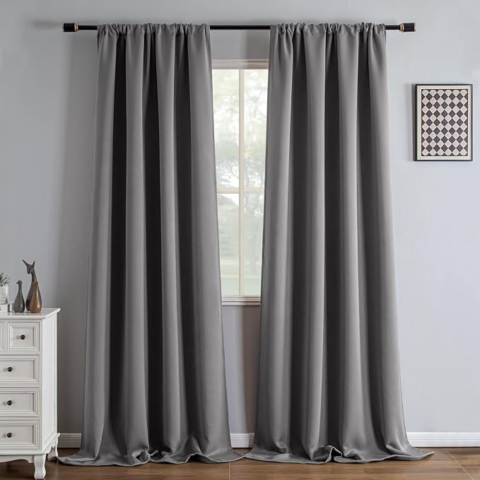 IGEMAEVE Blackout Curtains for Bedroom Rod Pocket Light Grey 52" W x 108" L | by IGEMAEVE