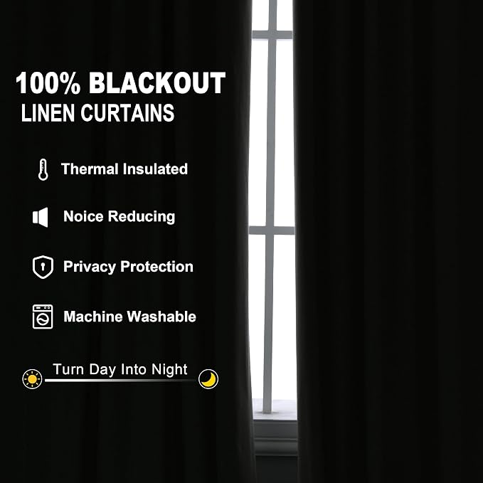 Joywell 100% Blackout Linen Curtains 102 Inches - Image 3