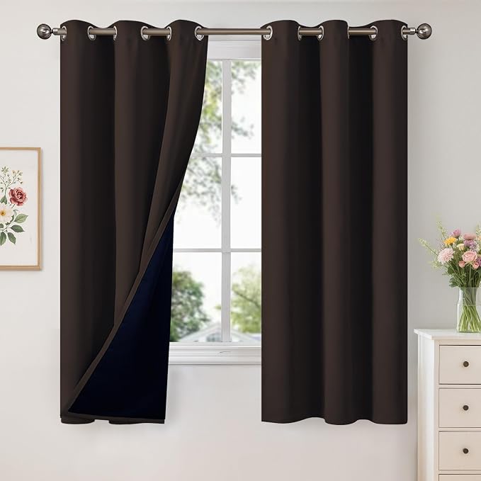 YoungsTex Dark Brown 100% Blackout Curtains 63 Inch Length, Room Darkening by YoungsTex
