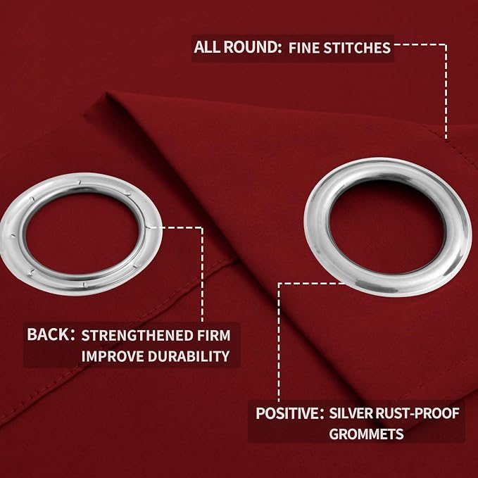 Easy-Going Thermal Grommet Blackout Curtains, 2 Panels 52x96 in | Christmas Red - Image 4