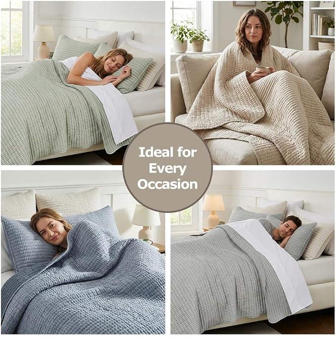 WDCOZY Olive Green King Size Pick Stitch Quilt Set, 3 Pieces 104x90 inches | - Image 8