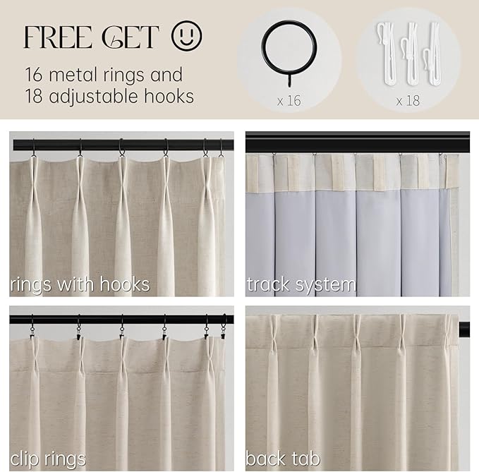 Topfinel Pinch Pleated Full Blackout Curtains Linen Blended Room Darkening - Image 2