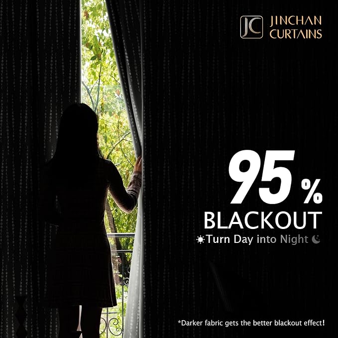 jinchan Boho Blackout Curtains 84 Inches Long Moon Phase Printed Drapes | Grey - Image 4