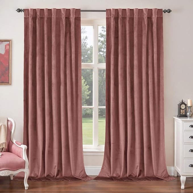 BGment Velvet Curtains for Living Room, 52 x 108 Inch, Dusty Rose Pink | Elegant by BGment