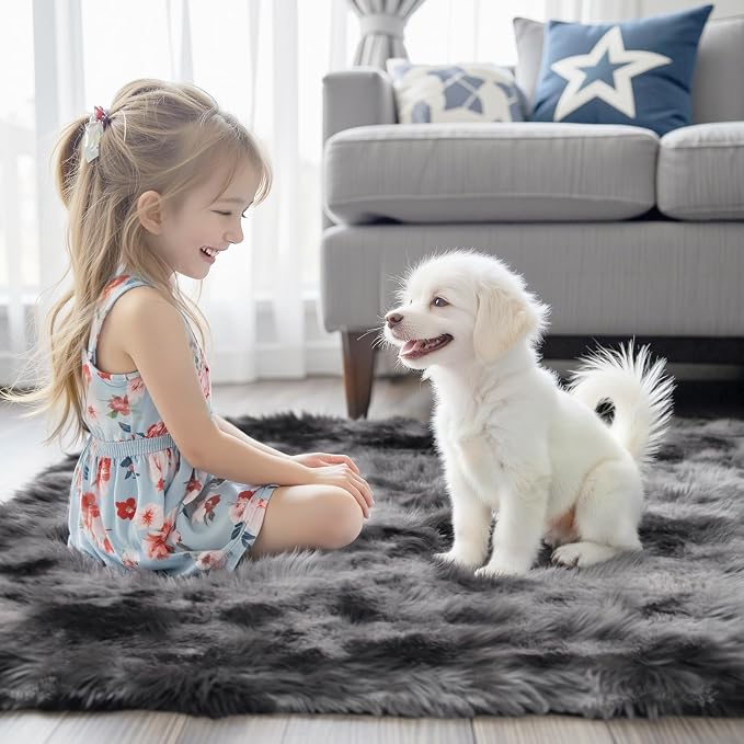 6x9 Shag Area Rug for Living Room, Dark Grey Tie-Dyed Plush Fluffy Carpet | - Image 7