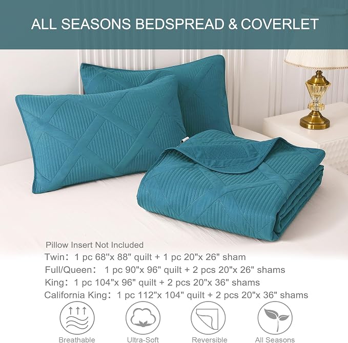 Exclusivo Mezcla Twin Size Quilt Set, Teal | Soft Bedspreads - Image 6