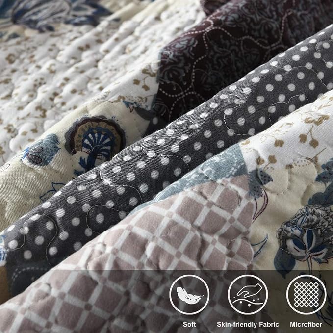 3-Piece Queen Quilt Set Quilted Bedspread Oversized Microfiber Lightweight - Image 3