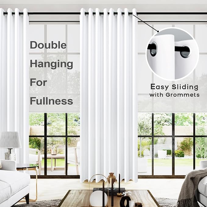 KOUFALL 120 Inch Blackout Curtains, 10 FT Extra Long White Thermal Insulated - Image 2