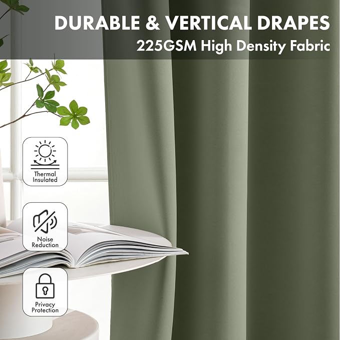 Short Sage Green Half Blackout Curtains W40 x L36 Inch 2 Panels | Thermal - Image 4