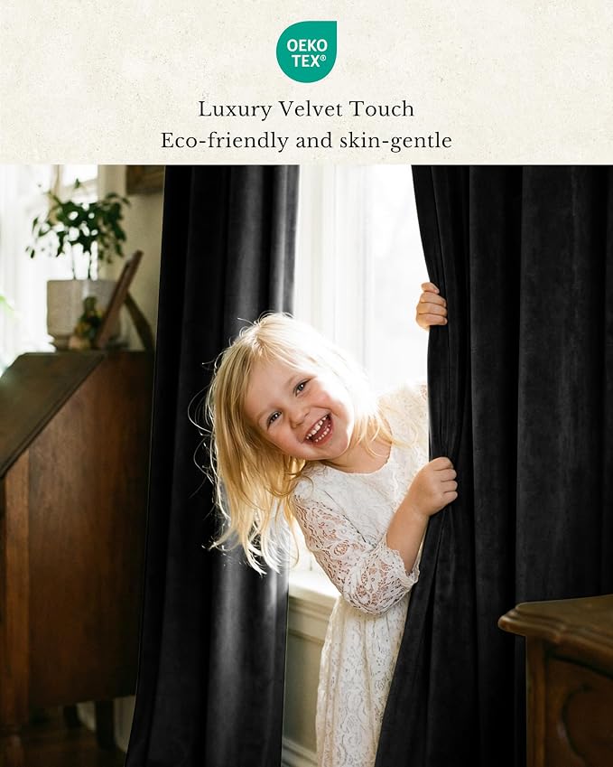 Black Blackout Velvet Curtains 108 inches - Image 6