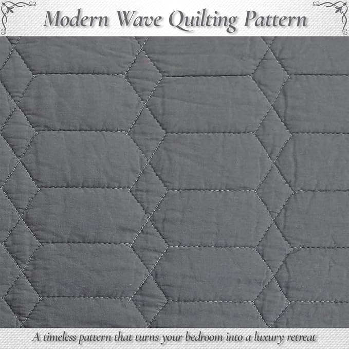 Cozy Line Home Fashions 100% Cotton Quilt Set – 3-Piece Charcoal Gray Solid - Image 4