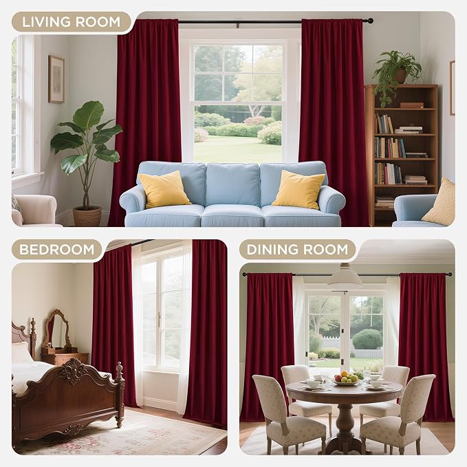 Joydeco 100% Blackout Curtains Velvet Black Out Curtain 102 Inch Drapes | - Image 7