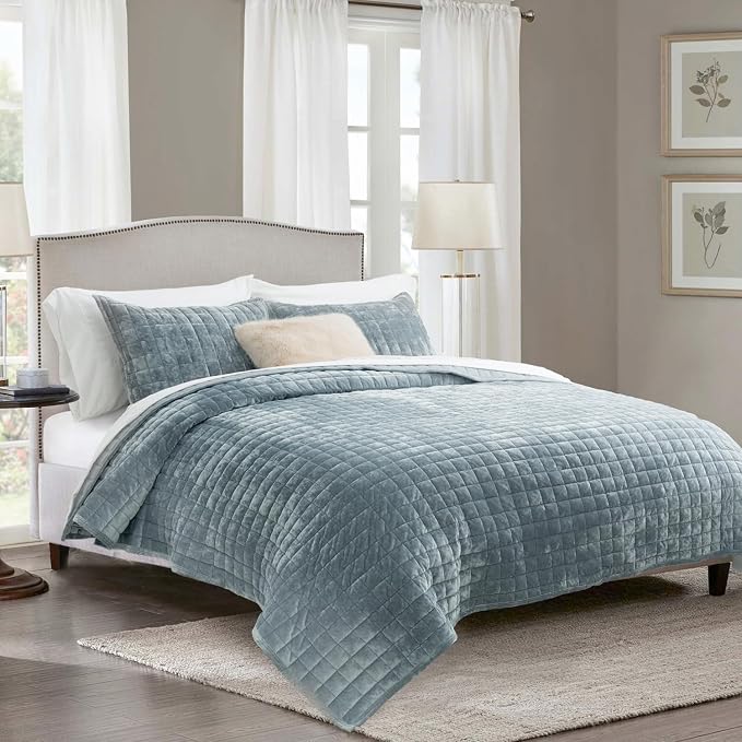 RECYCO Channel Box Stitch Velvet Quilt Set, Twin/Twin XL Size, Luxury Oversized by RECYCOHOMECOLLECTION