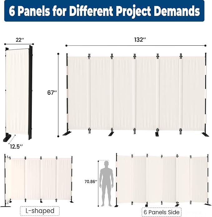 Room Divider, 6 Panel Upgraded 132” Folding Screen Highly Secretive | Privacy - Image 5