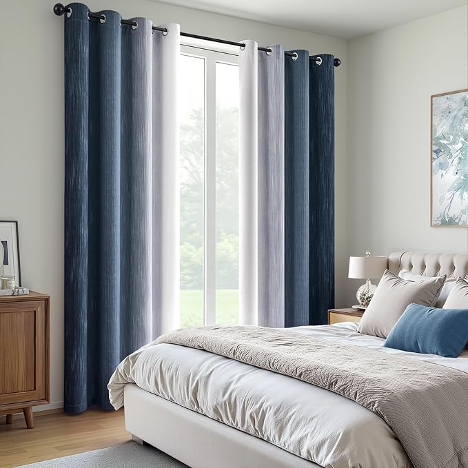 MIULEE Navy Blue and Greyish White Ombre Blackout Curtains 52Wx72L Set of 2 | - Image 6