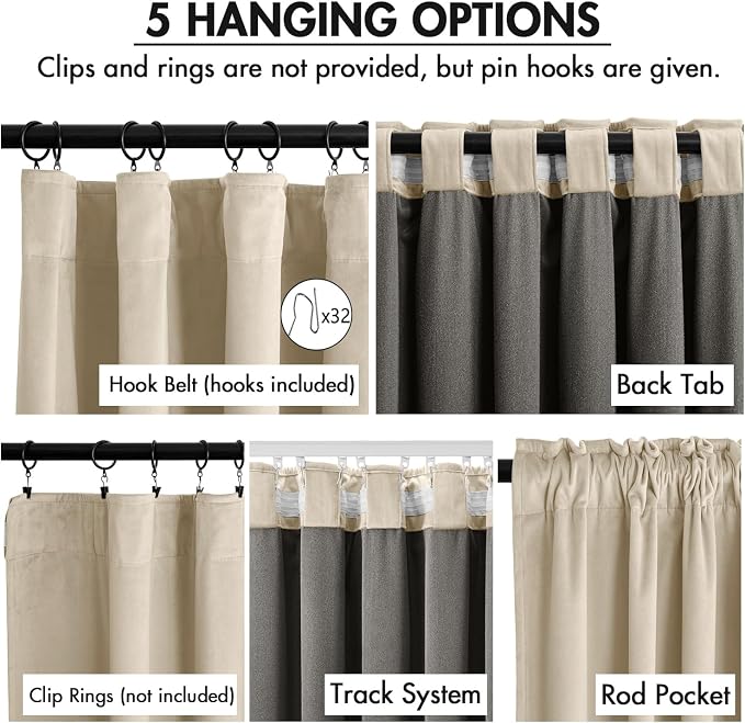 MIULEE Velvet Curtains 50W x 96L 2 Panels Beige Blackout Curtains | Luxury - Image 2