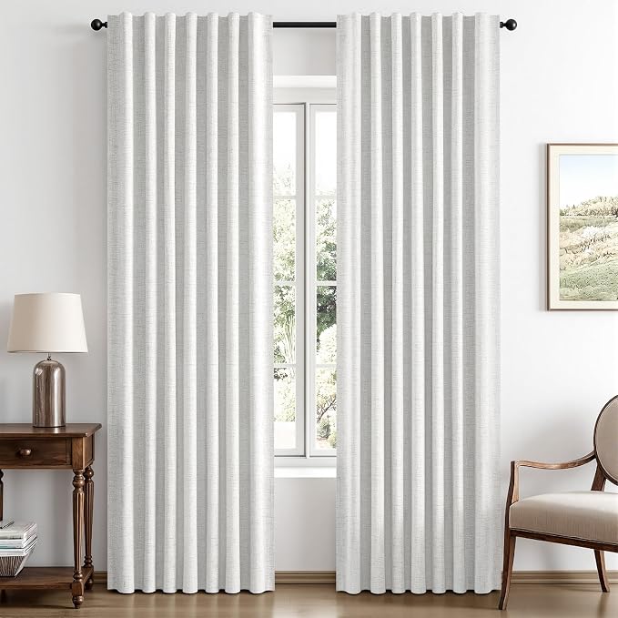 MIULEE 100% Blackout Linen Curtains 42 x 72 Inch Heathered White 2 Panels | by MIULEE
