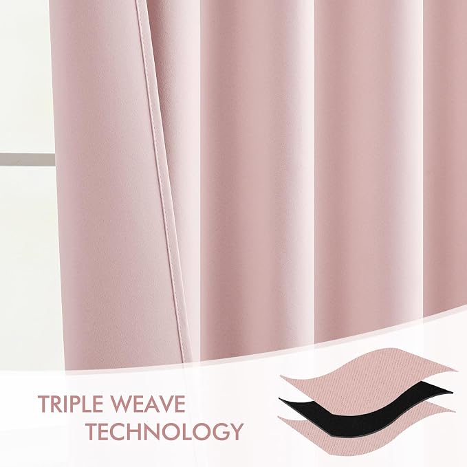 MIULEE Light Pink Back Tab Blackout Curtains 52x90 Inch Long 2 Panels Set | Rod - Image 7