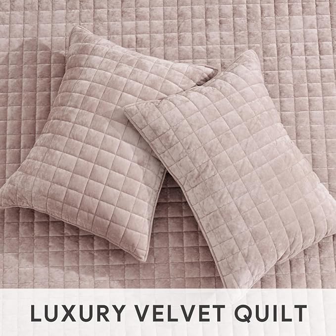 RECYCO Channel Box Stitch Velvet Quilt Set, Twin/Twin XL Size, Rose Pink | - Image 4