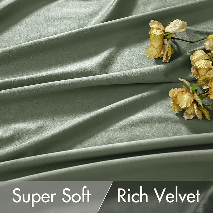 MIULEE Sage Green Velvet Pinch Pleat Blackout Curtains W52 X L90 Inches | 2 - Image 5