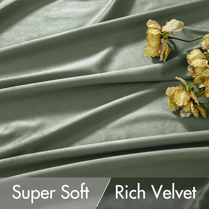 MIULEE Sage Green Velvet Pinch Pleat Blackout Curtains W52 X L84 Inches | 2 - Image 5