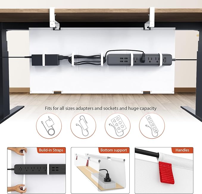 Univivi No Drill Under Desk Cable Management Tray, 28 inch Cable Management | - Image 2