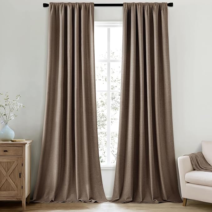MIULEE 100% Blackout Back Tab Pleat Linen Curtains 50" Wx120 L, Dutch Cocoa | 2 by MIULEE
