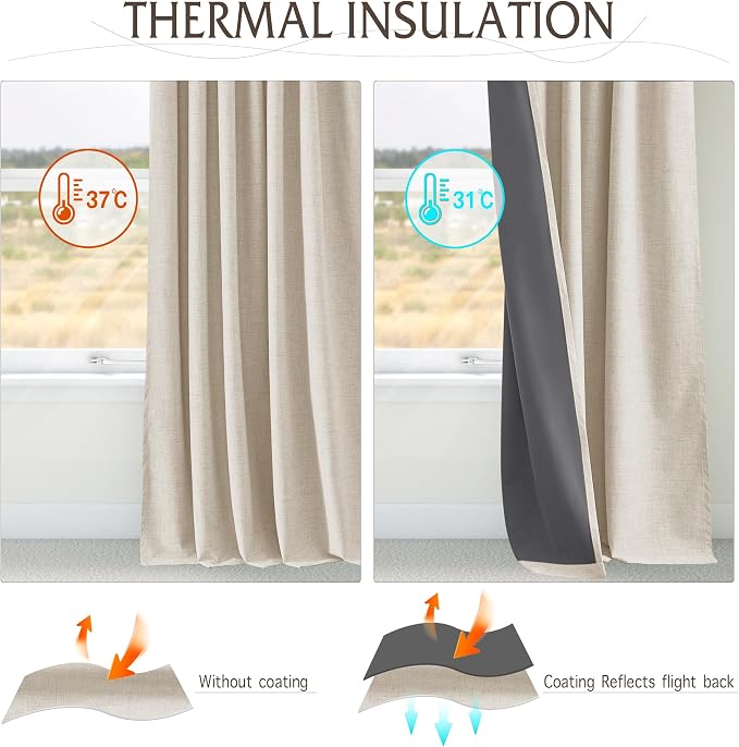 RYB HOME Linen Textured 100% Blackout Curtains Pinch Pleated & Back Tab Drapes - Image 6