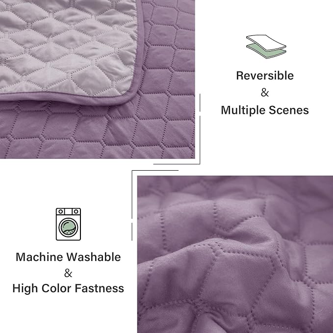 Exclusivo Mezcla Reversible King Size Quilt Bedding Set, Dusty Lavender | - Image 6