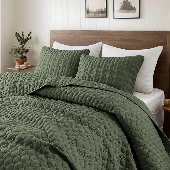 WDCOZY Olive Green Twin Size Quilt Bedding Set by WDCOZY