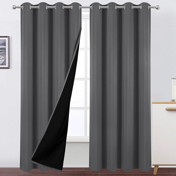 100% Blackout Curtains with Black Lining/52 x 84 Inch/Set of 2 Panels Thermal by Lemomo