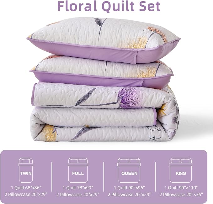 Dinjoy Twin Quilt Set, 2 Pieces Cute Bedding Set | Soft Microfiber, Spring - Image 6