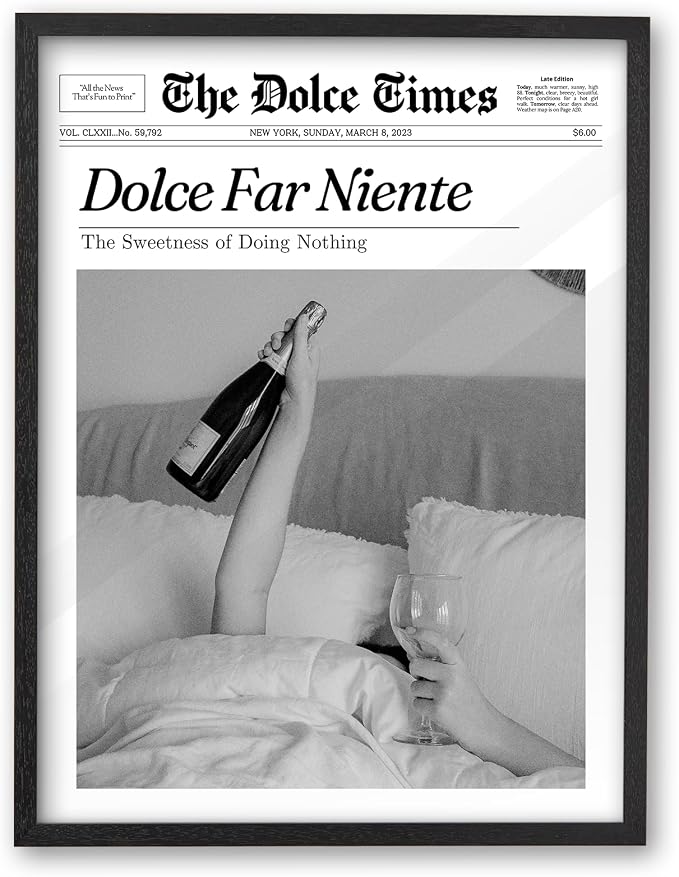 iHery 16x20in Dolce Far Niente Black Framed Newspaper Wall Art | Premium Black by iHery