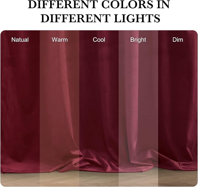 RYB HOME Burgundy Red Velvet Curtains 90 inches - Image 6