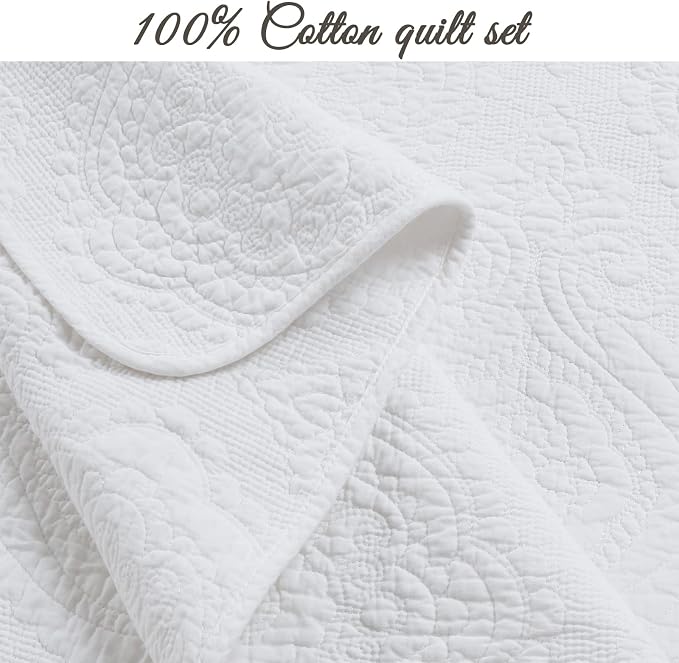 Cozy Line Home Fashions 100% Cotton Matelasse Medallion Solid White Luxury Chic - Image 2